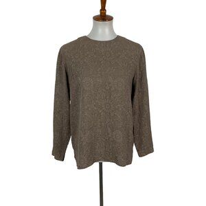 Rafaela Top Small Brown Silk Floral Embossed Long Sleeve Vintage Chic